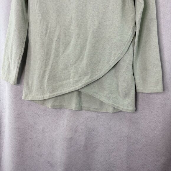 Soft Surroundings Asymmetrical Zip Mock Neck Sweater Med Mint Green Cotton Wool - Picture 4 of 7